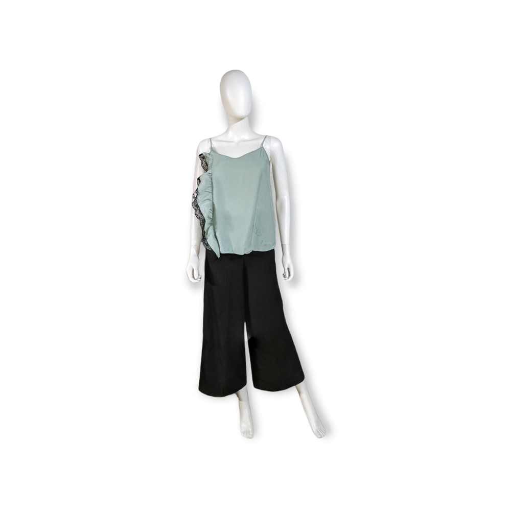 Zara Mint Satin Lace Ruffle Cami Tank Top